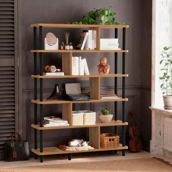 Bless international 66.3'' H x 47.2'' W Solid Wood Geometric Bookcase